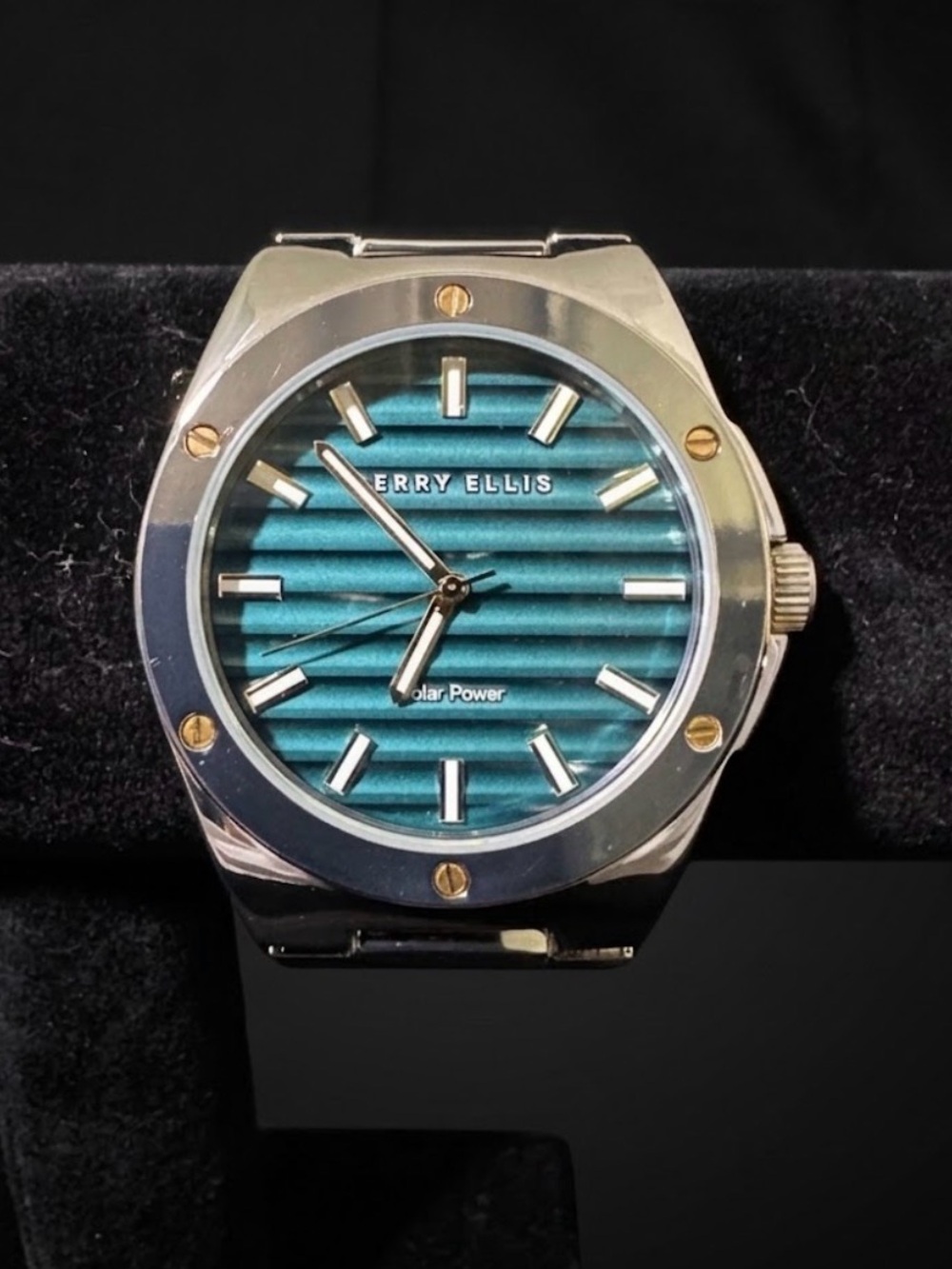 Perry Ellis Men's Teal Dial Solar Watch with Gold Accents